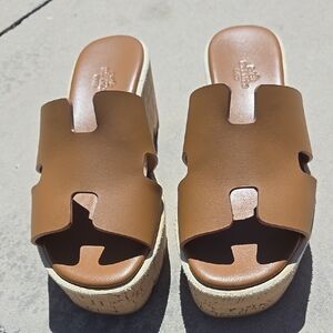 Hermes Brown Platform Sandals